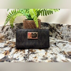 Michael Kors Brown Textured Wallet with Gold Plate